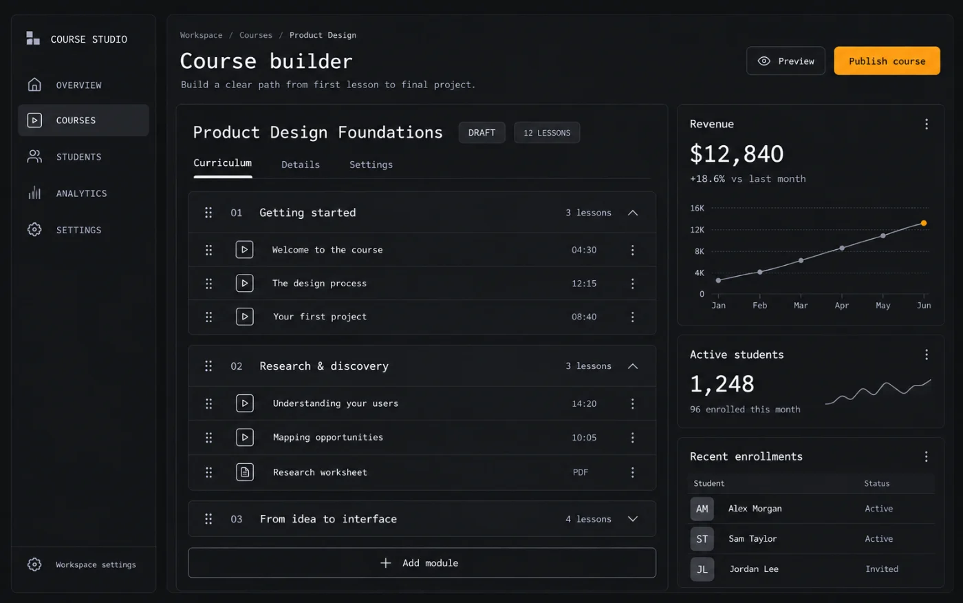 Product interface mockup