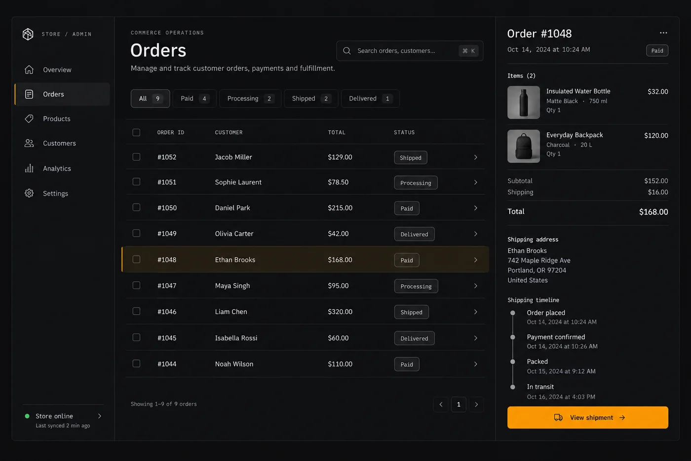 Ecommerce Tools: Storefront, Payments, Shipping and Email - Product interface mockup