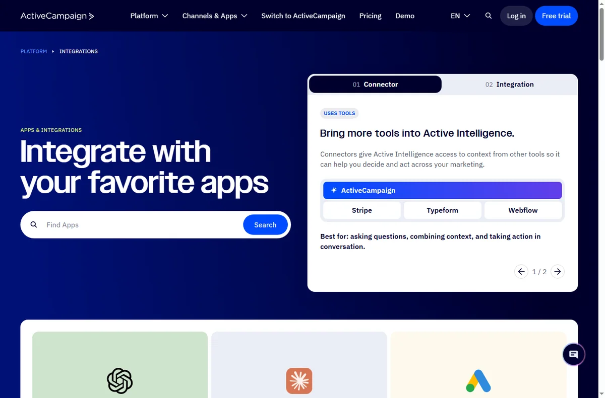 ActiveCampaign integrations directory connecting other apps