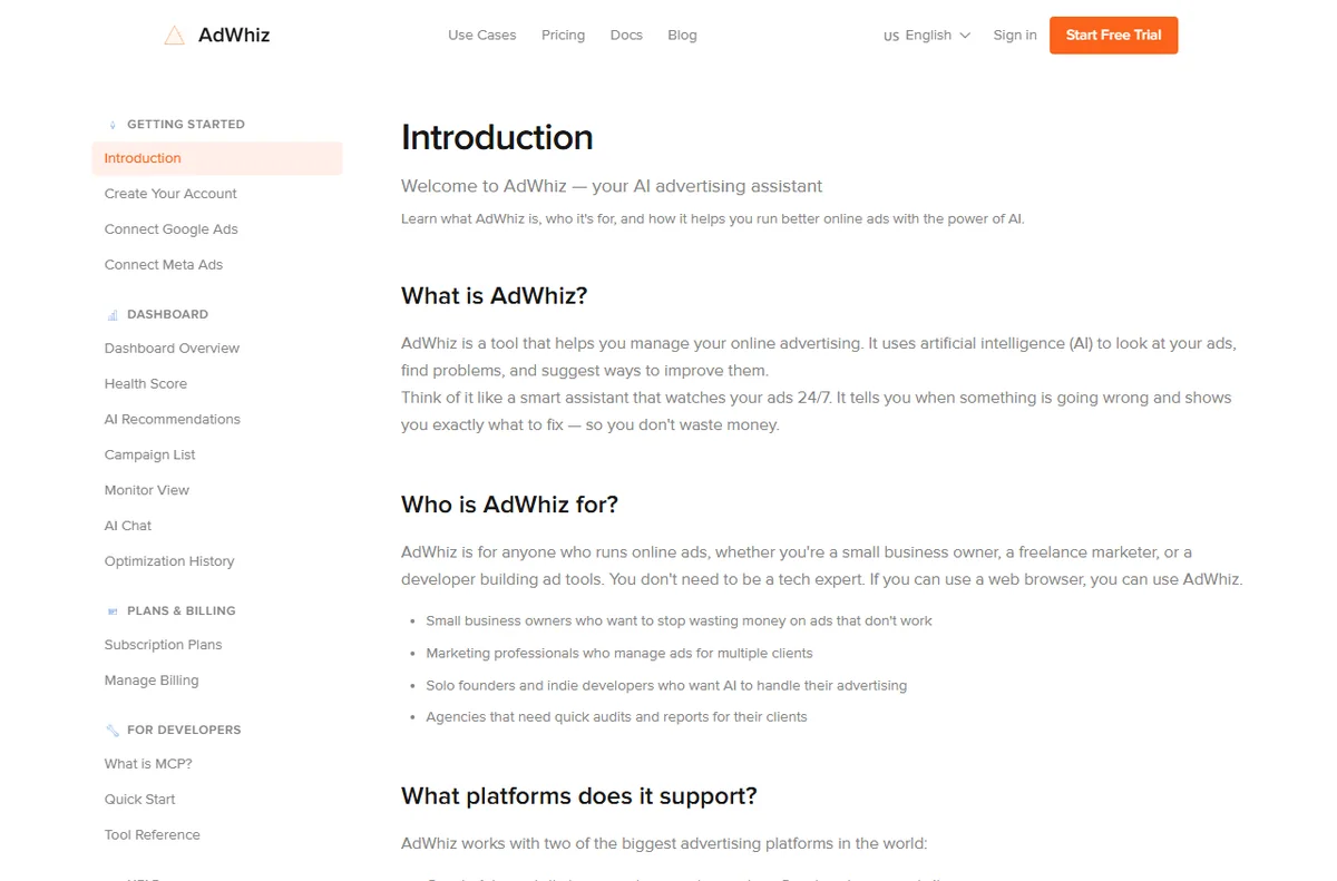 AdWhiz product documentation