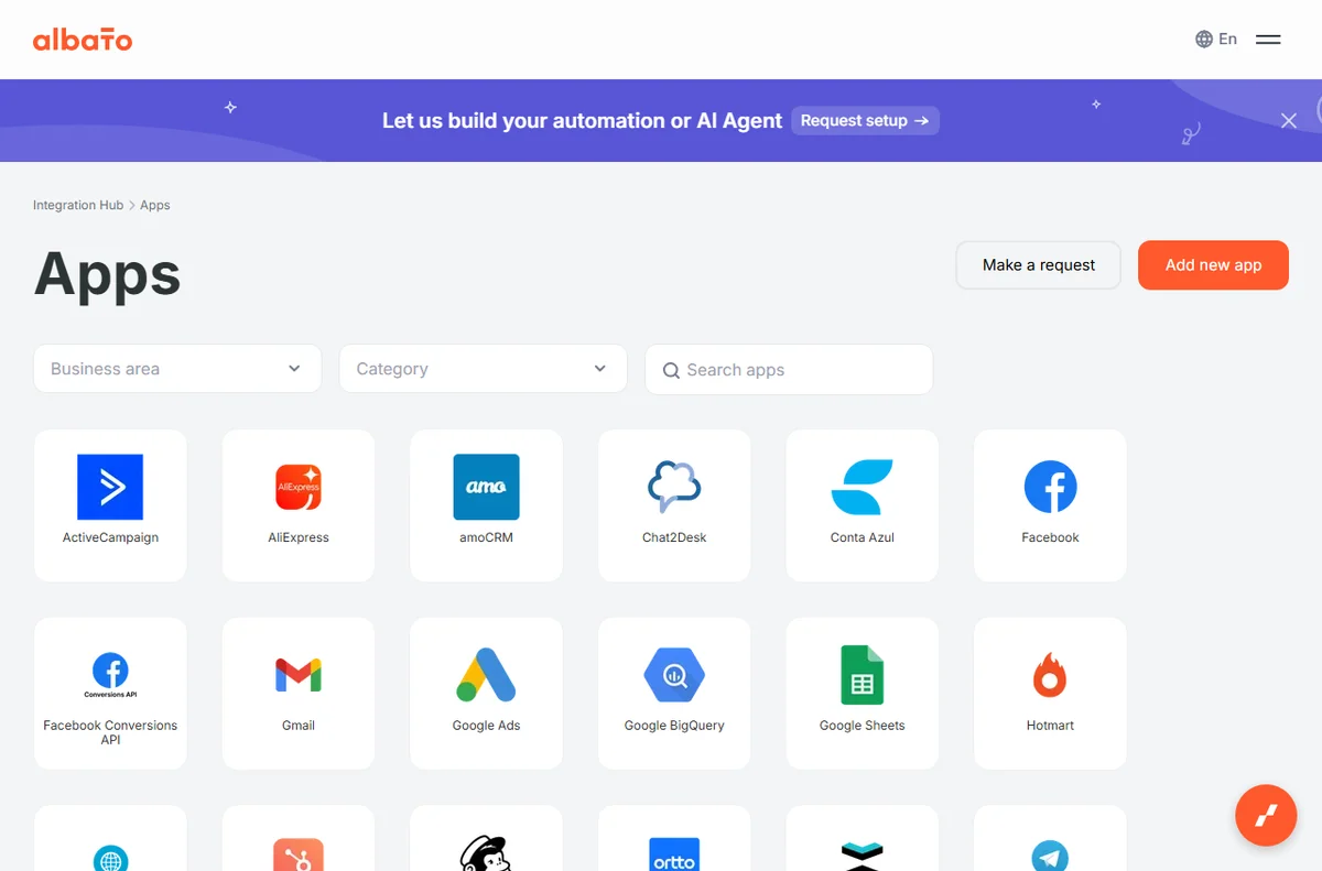 Albato apps directory of supported integrations