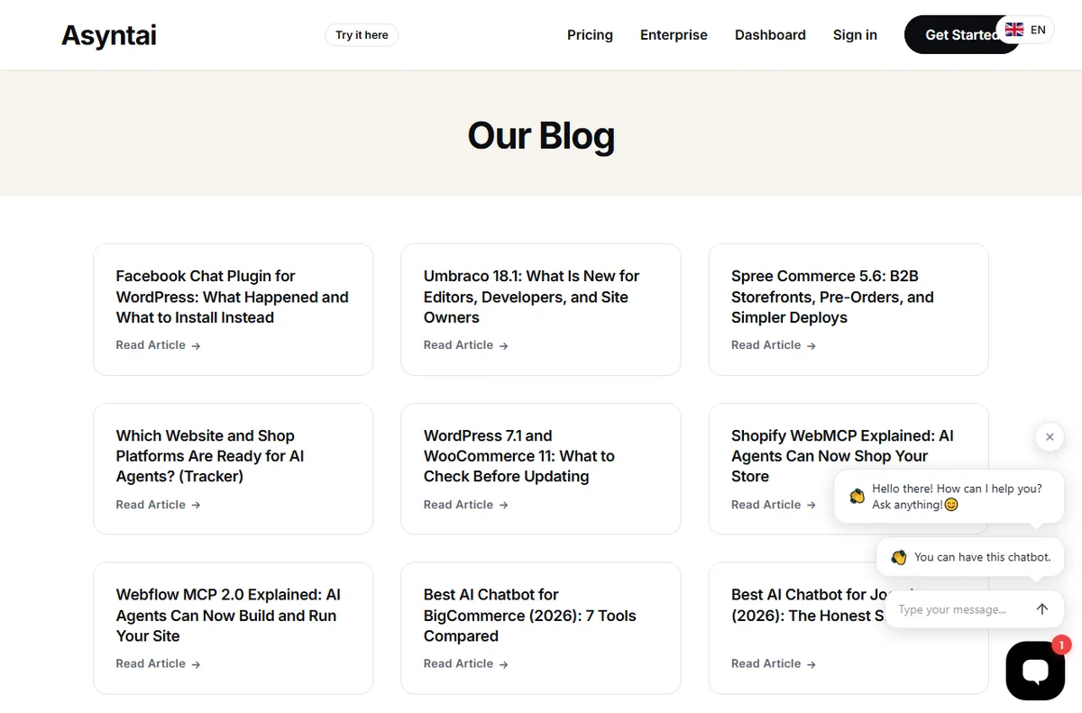 Asyntai blog index page