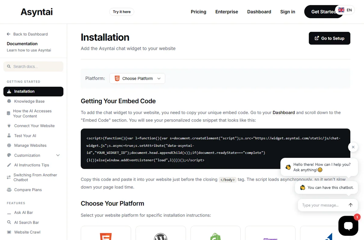Asyntai installation documentation page