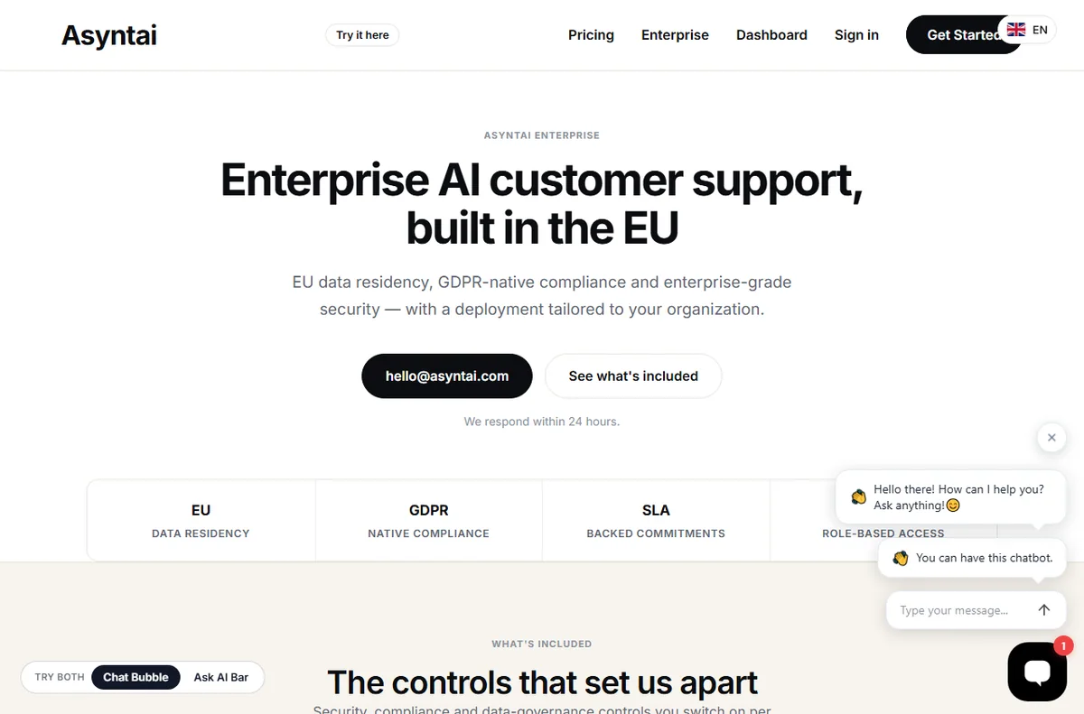 Asyntai enterprise solutions page