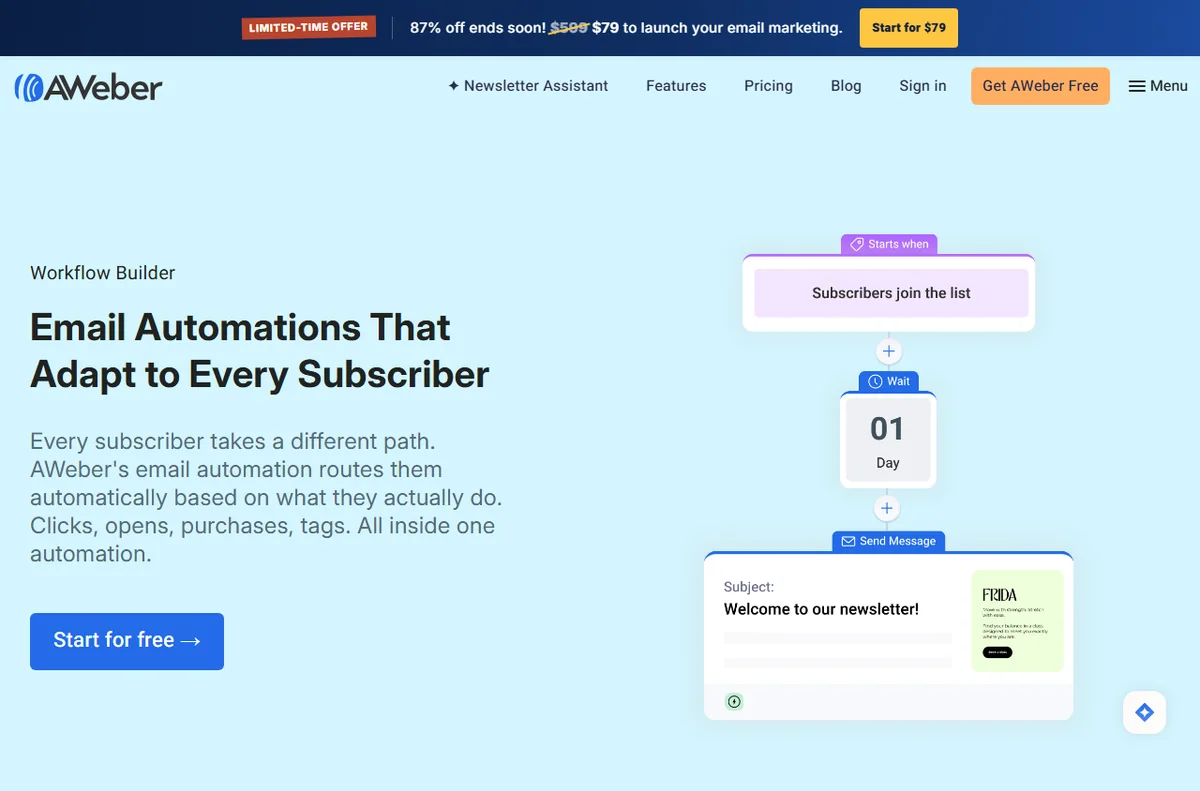 AWeber email automation builder page