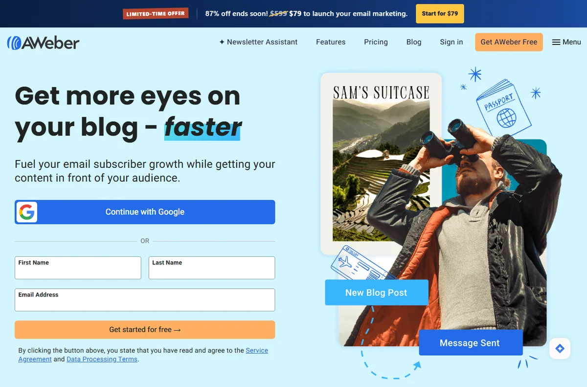 AWeber for bloggers page
