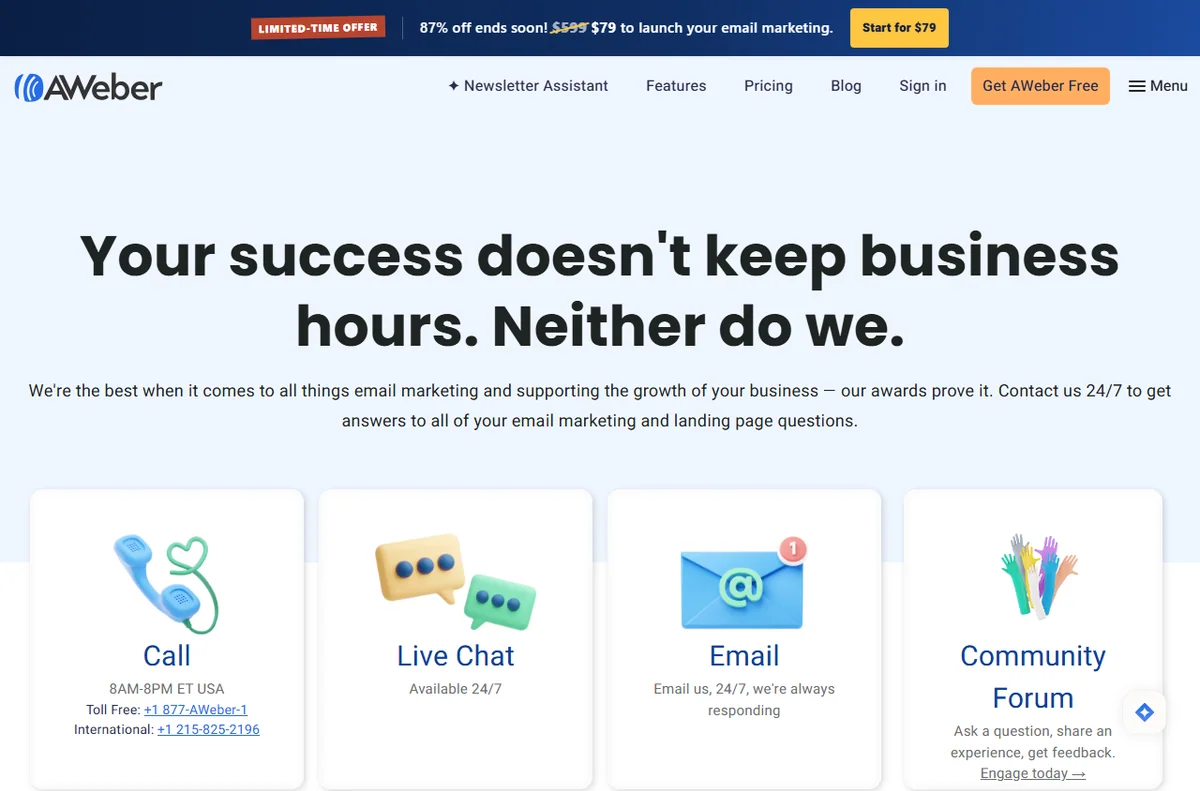 AWeber contact and support page