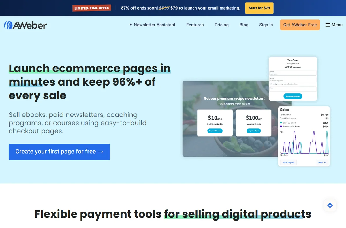 AWeber ecommerce landing pages page