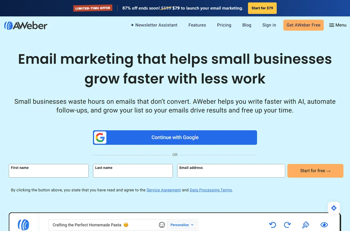 AWeber email marketing features page