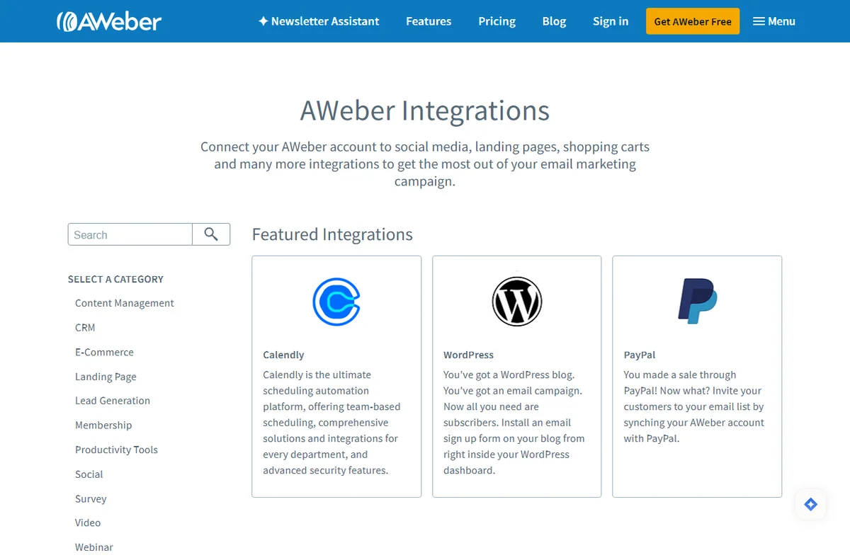 AWeber integrations directory