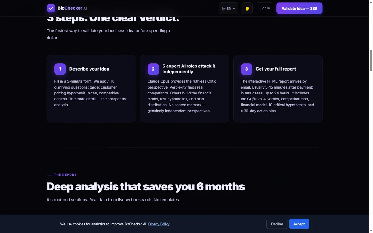 BizChecker AI workflow steps page