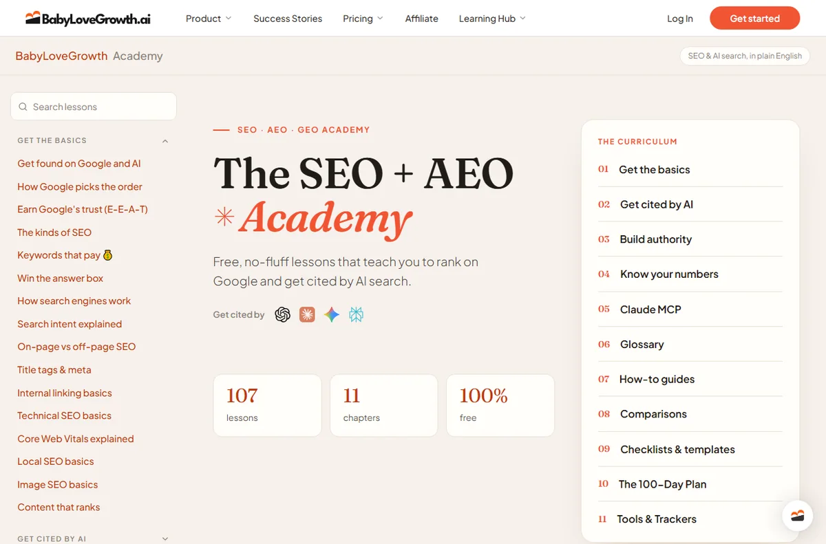 BabyLoveGrowth SEO academy page