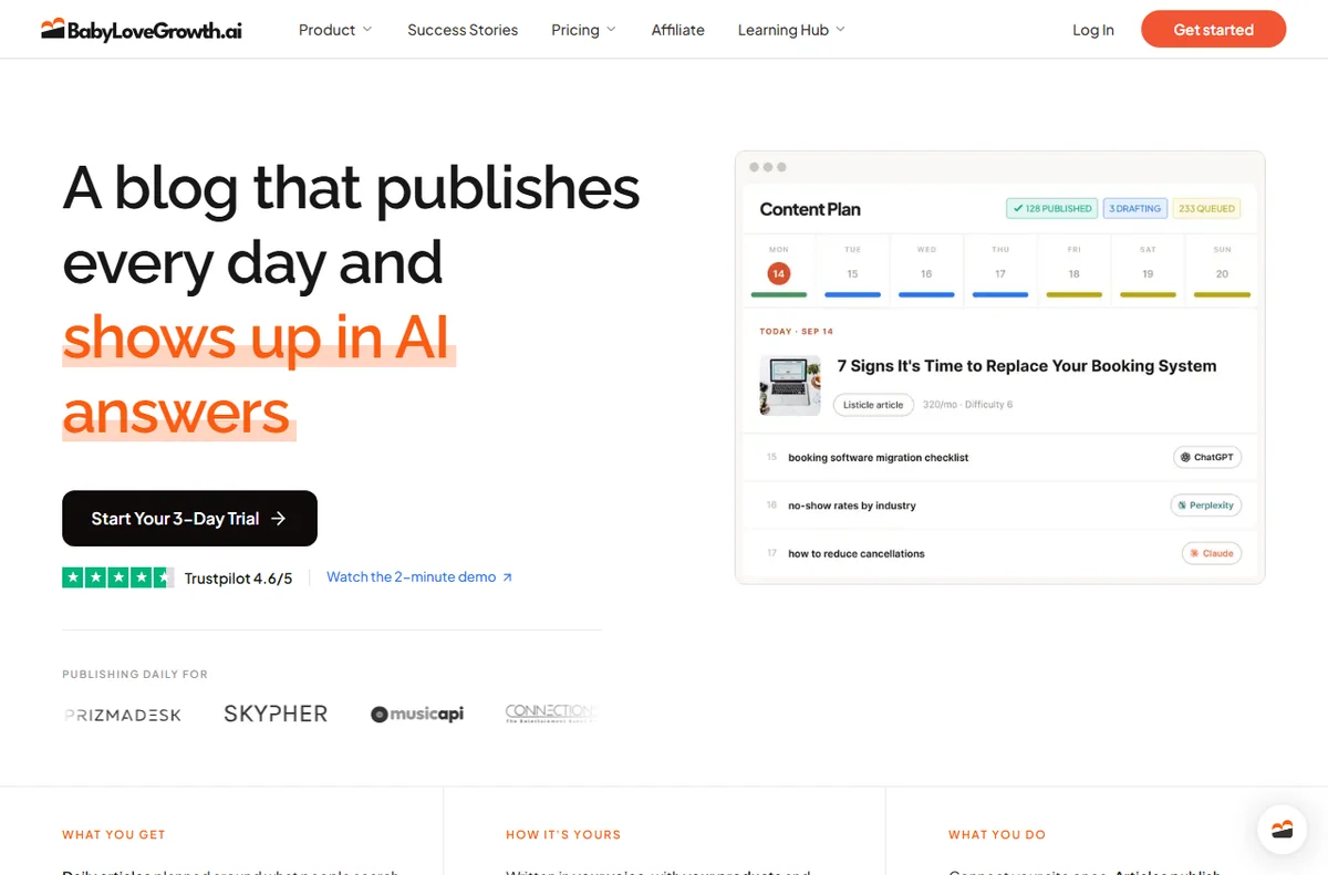 BabyLoveGrowth AI blog writer product page