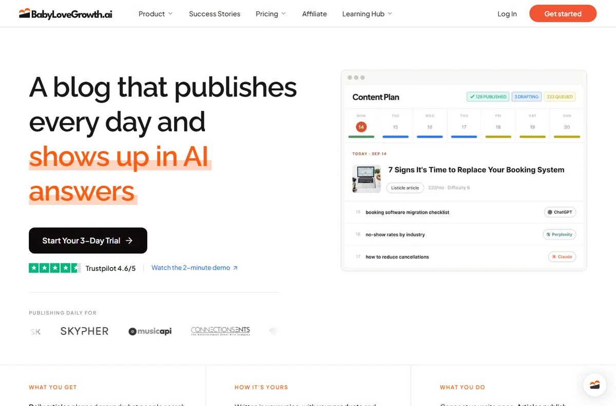 BabyLoveGrowth AI blog writer feature page
