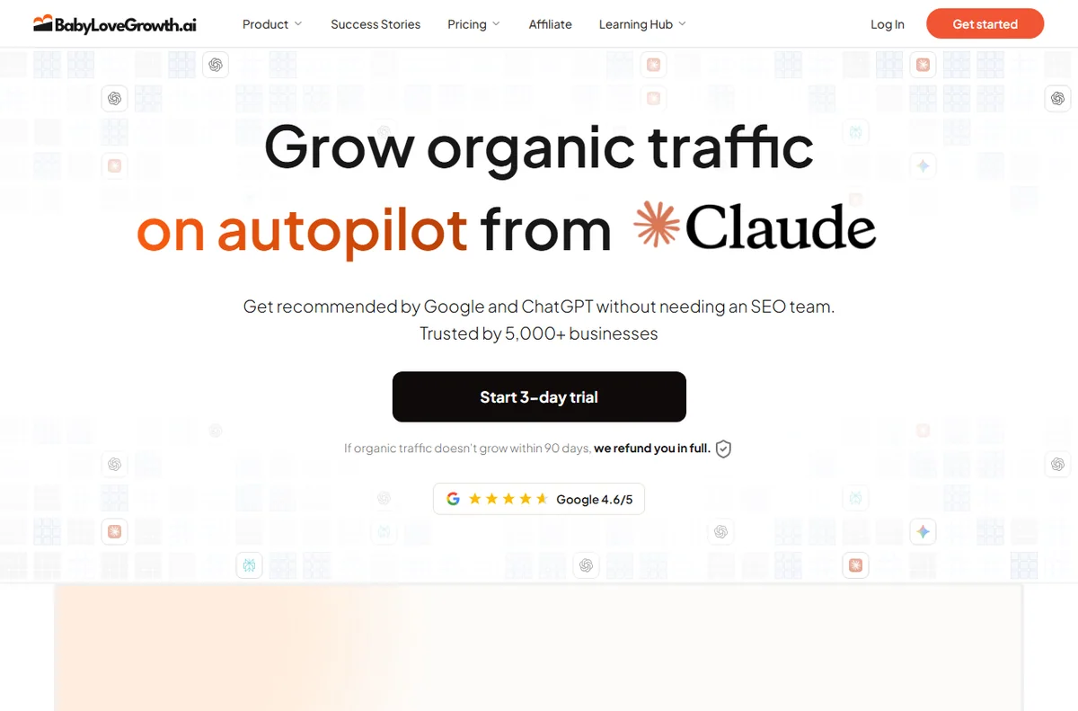 BabyLoveGrowth homepage - AI SEO and content automation platform