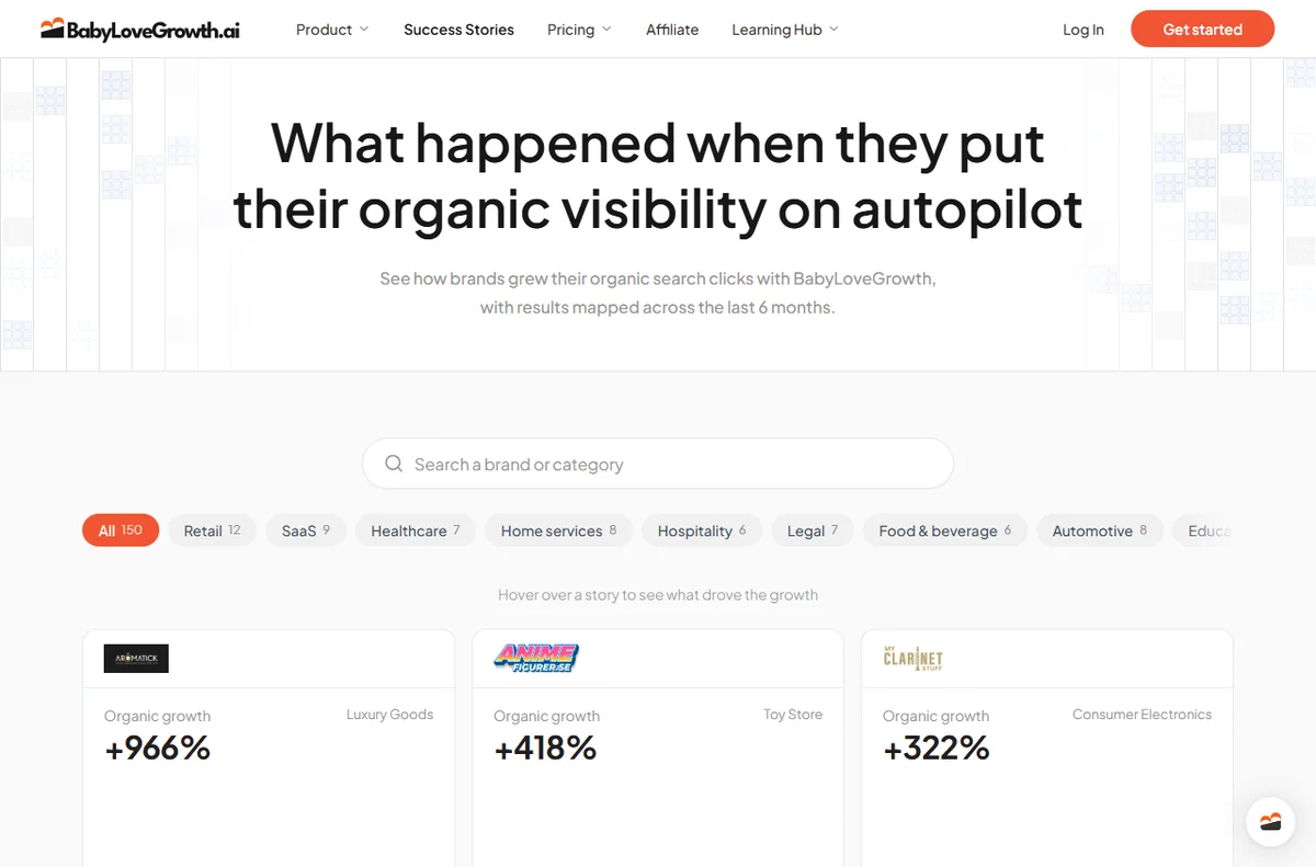 BabyLoveGrowth customer success stories page
