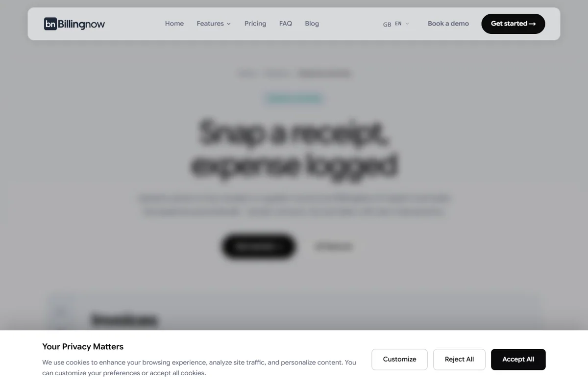 BillingNow expense scanning feature page