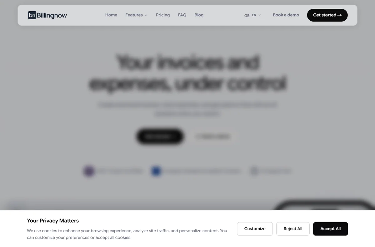 BillingNow homepage - AI-powered invoicing for modern teams