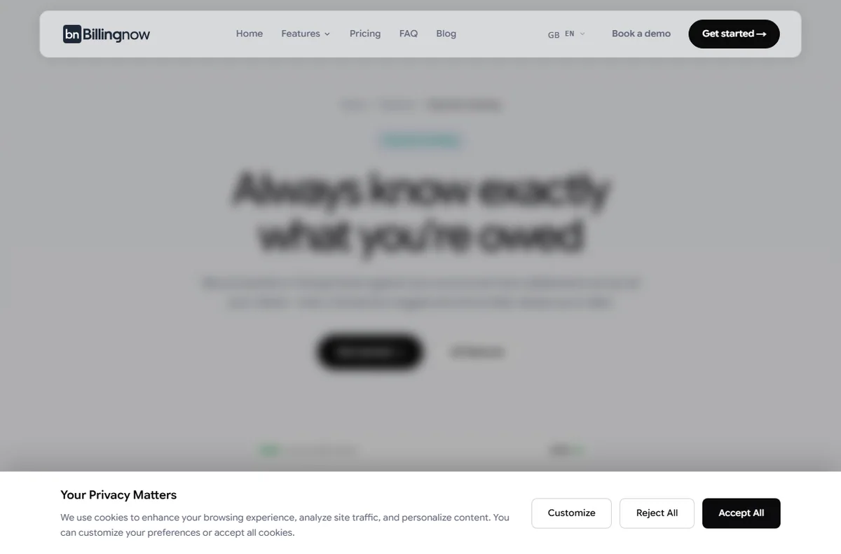 BillingNow payment tracking feature page