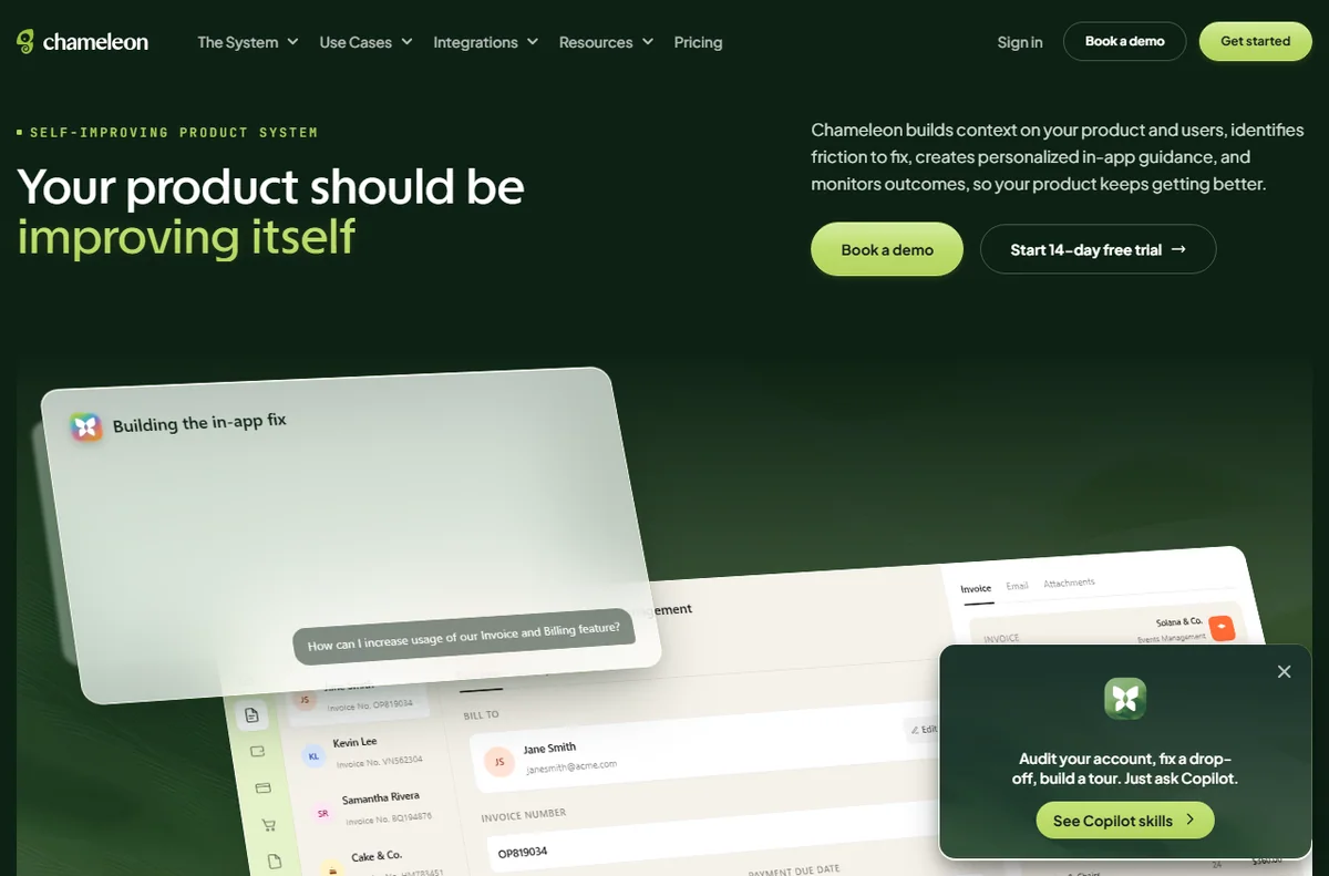 Chameleon in-app product tours homepage