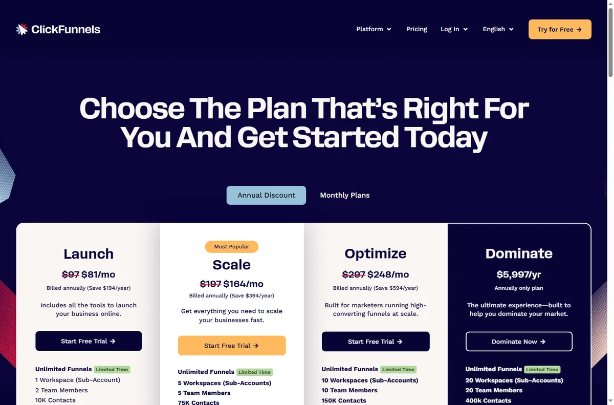 ClickFunnels pricing plans