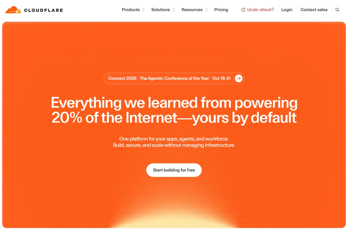 Cloudflare website security and WAF homepage