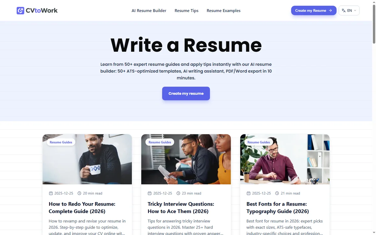 CVtoWork resume tips section