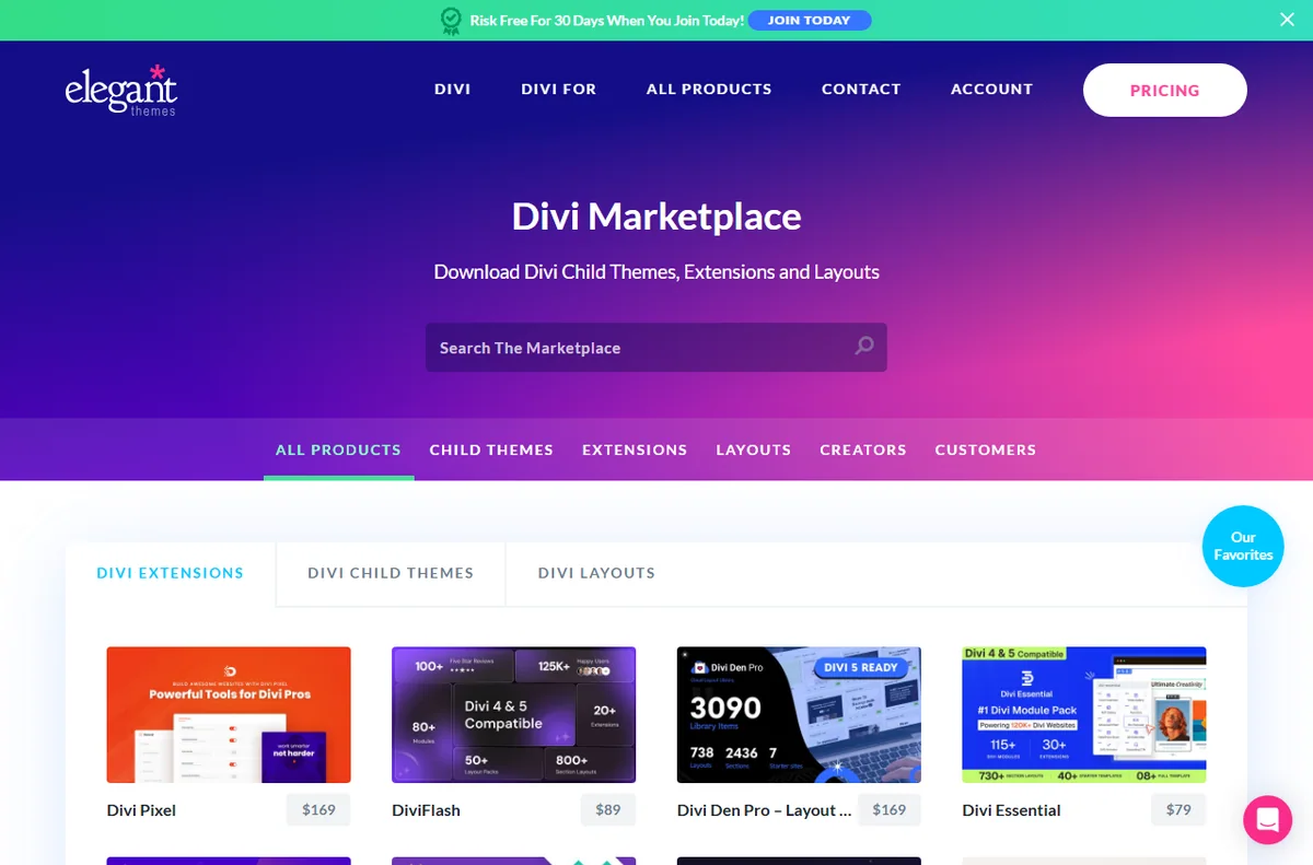 Divi marketplace templates and plugins