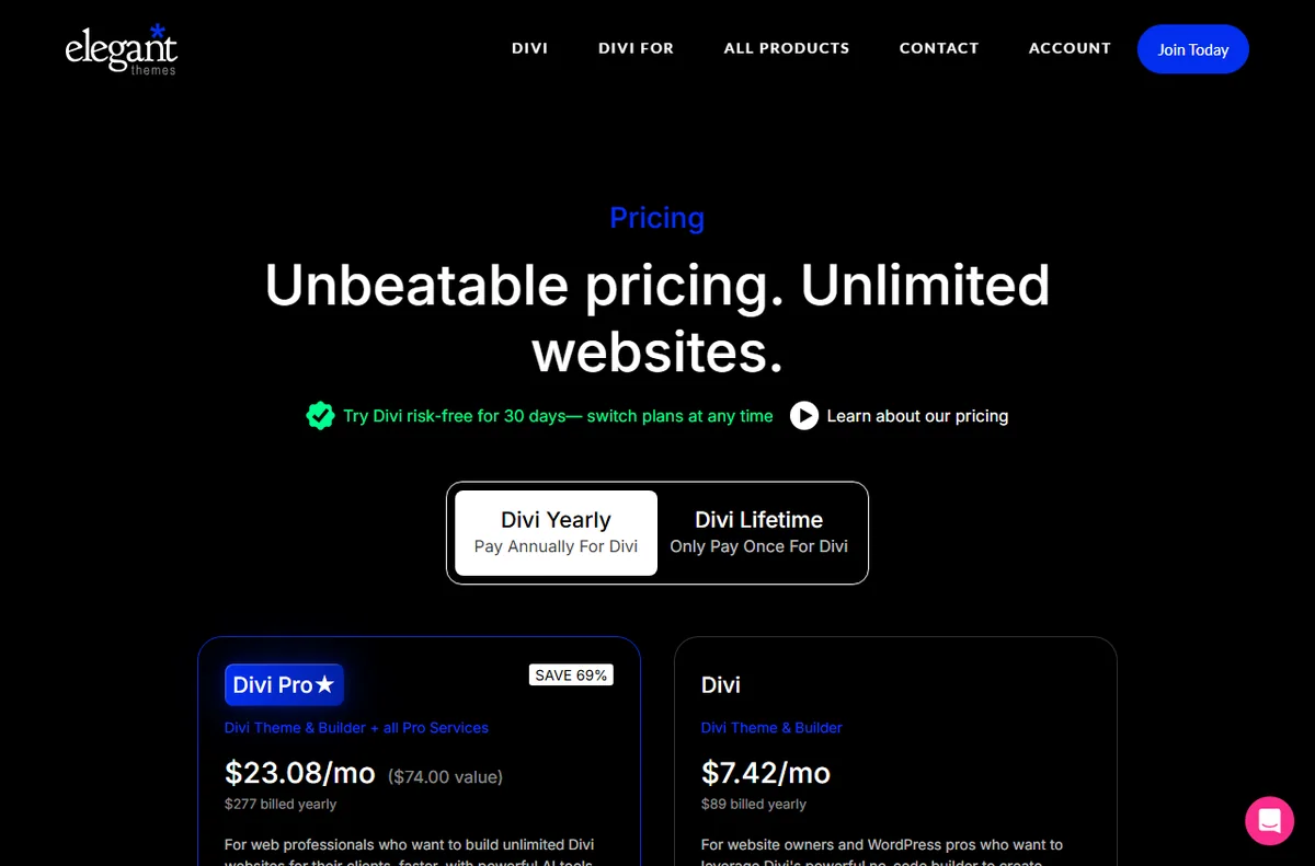 Divi pricing and plans