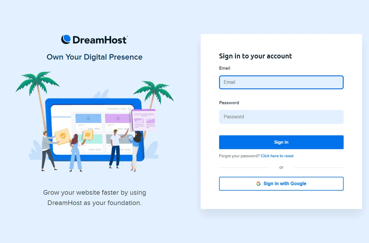 DreamHost account sign-in page