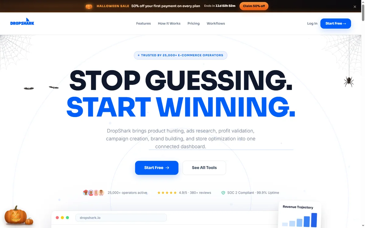 DropShark homepage for ecommerce product research