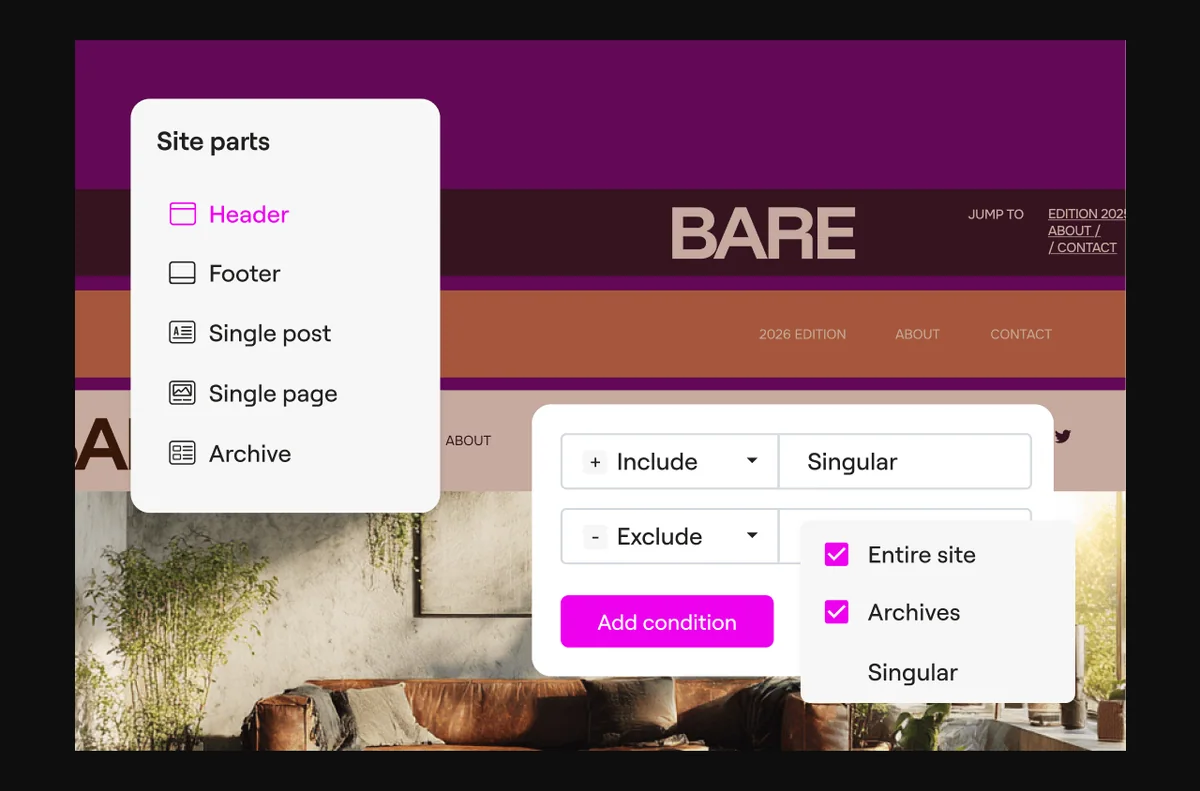 Elementor Theme Builder for headers and templates