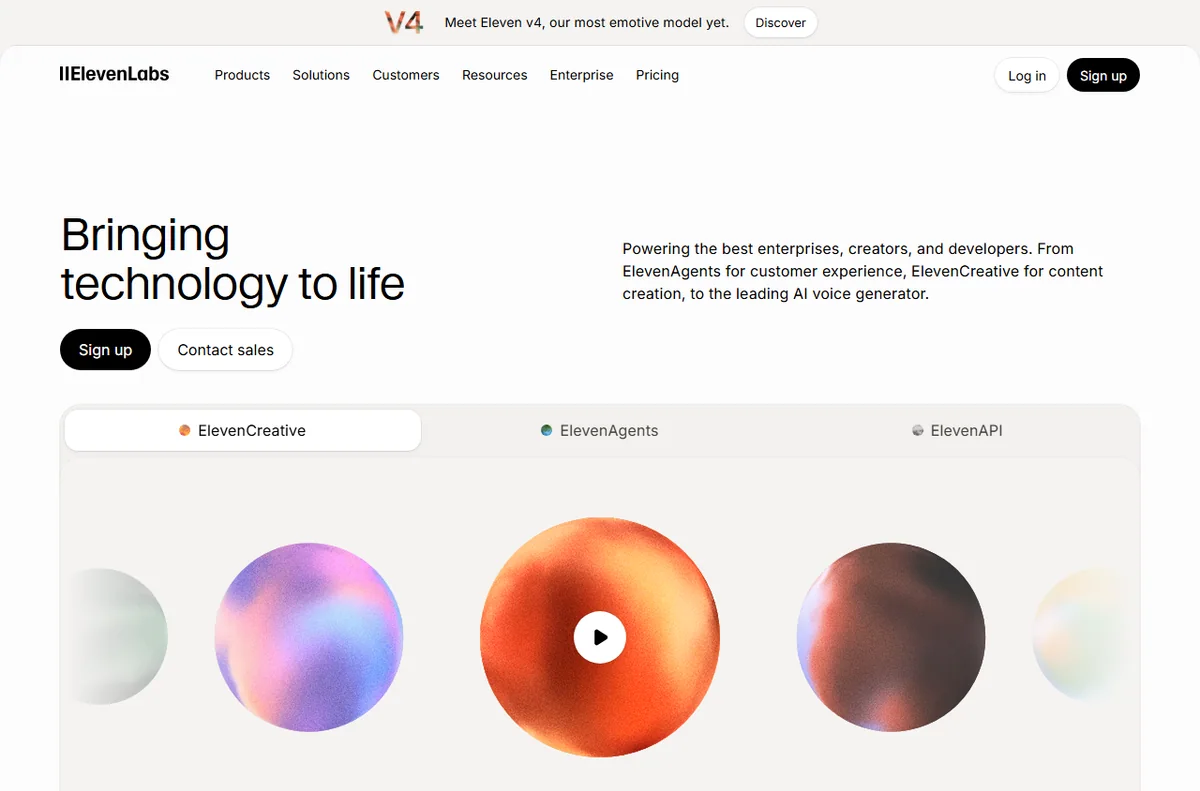 ElevenLabs AI voice generator homepage