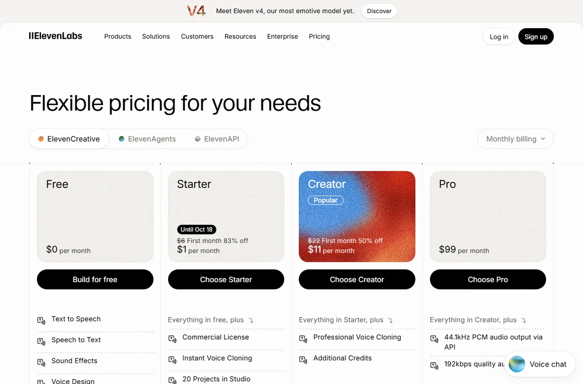 ElevenLabs pricing plans