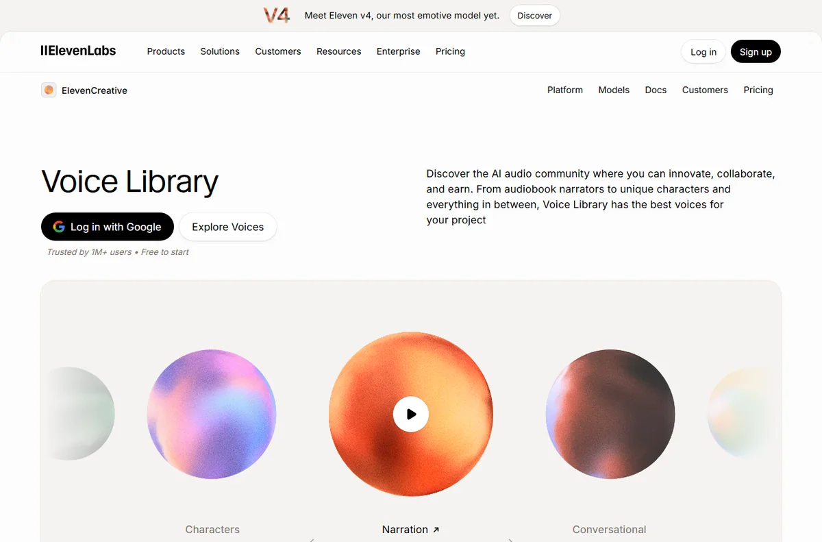 ElevenLabs voice library with AI voices