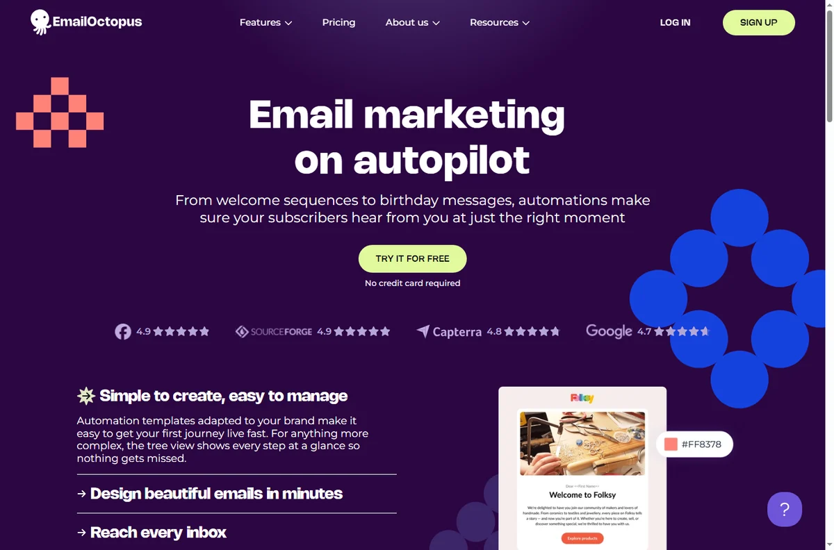EmailOctopus automation builder for multi-step email journeys
