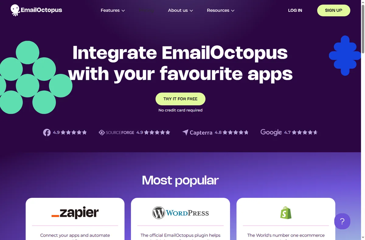 Emailoctopus integrations page