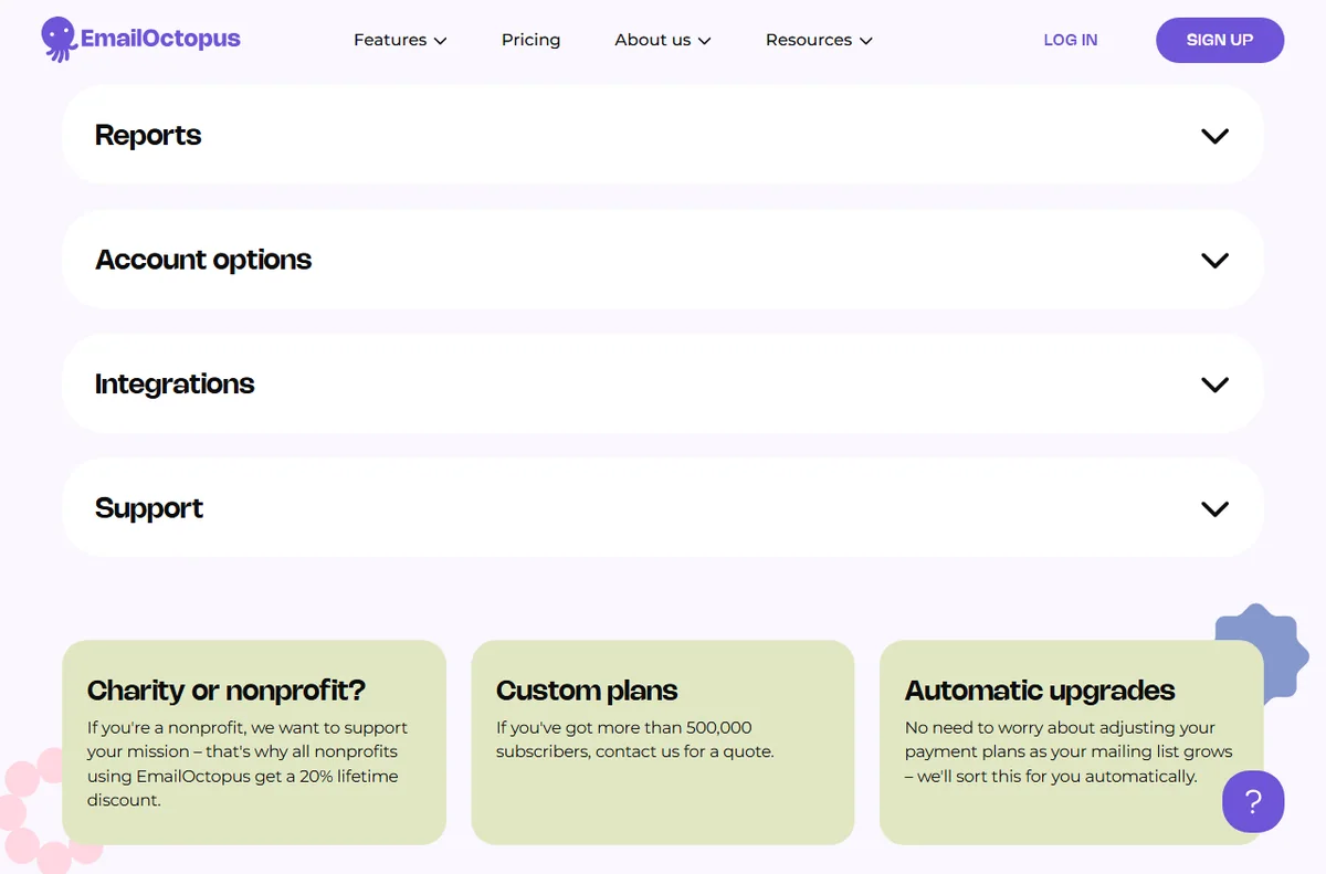 EmailOctopus pricing page with plan tiers and subscriber limits