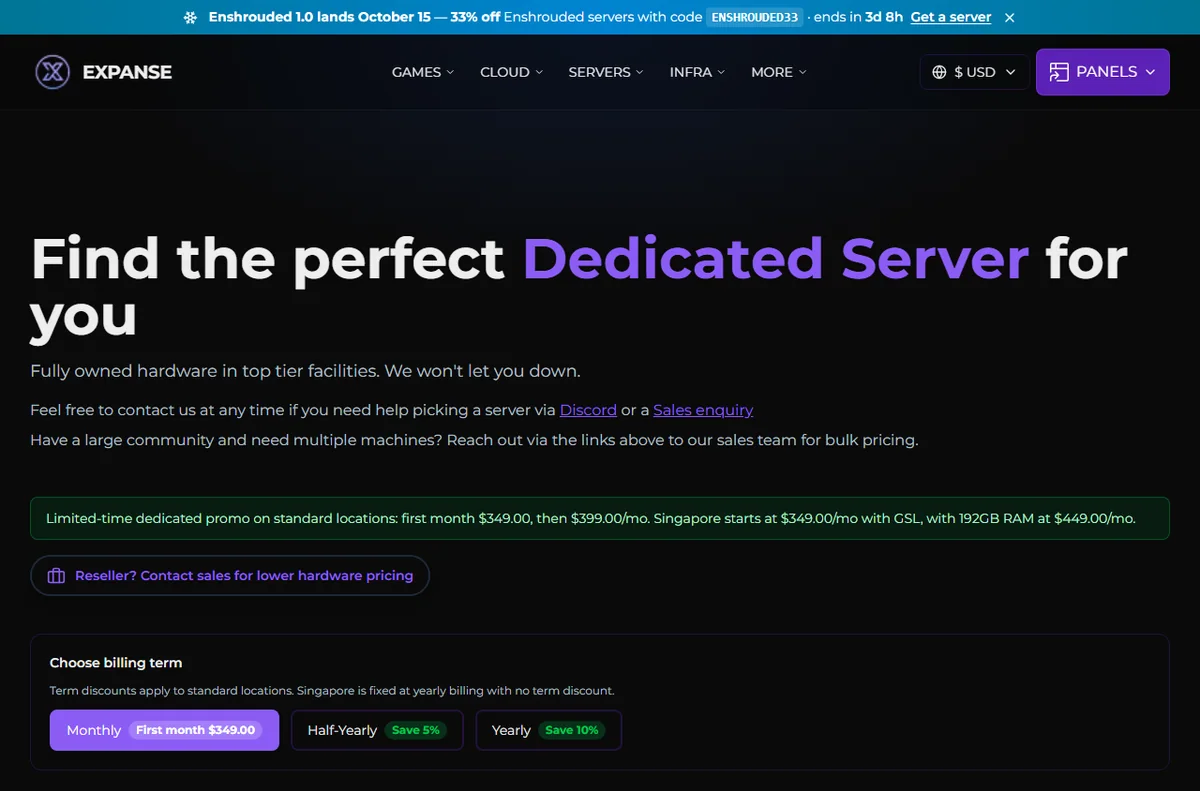 Expanse Host dedicated and bare metal server page