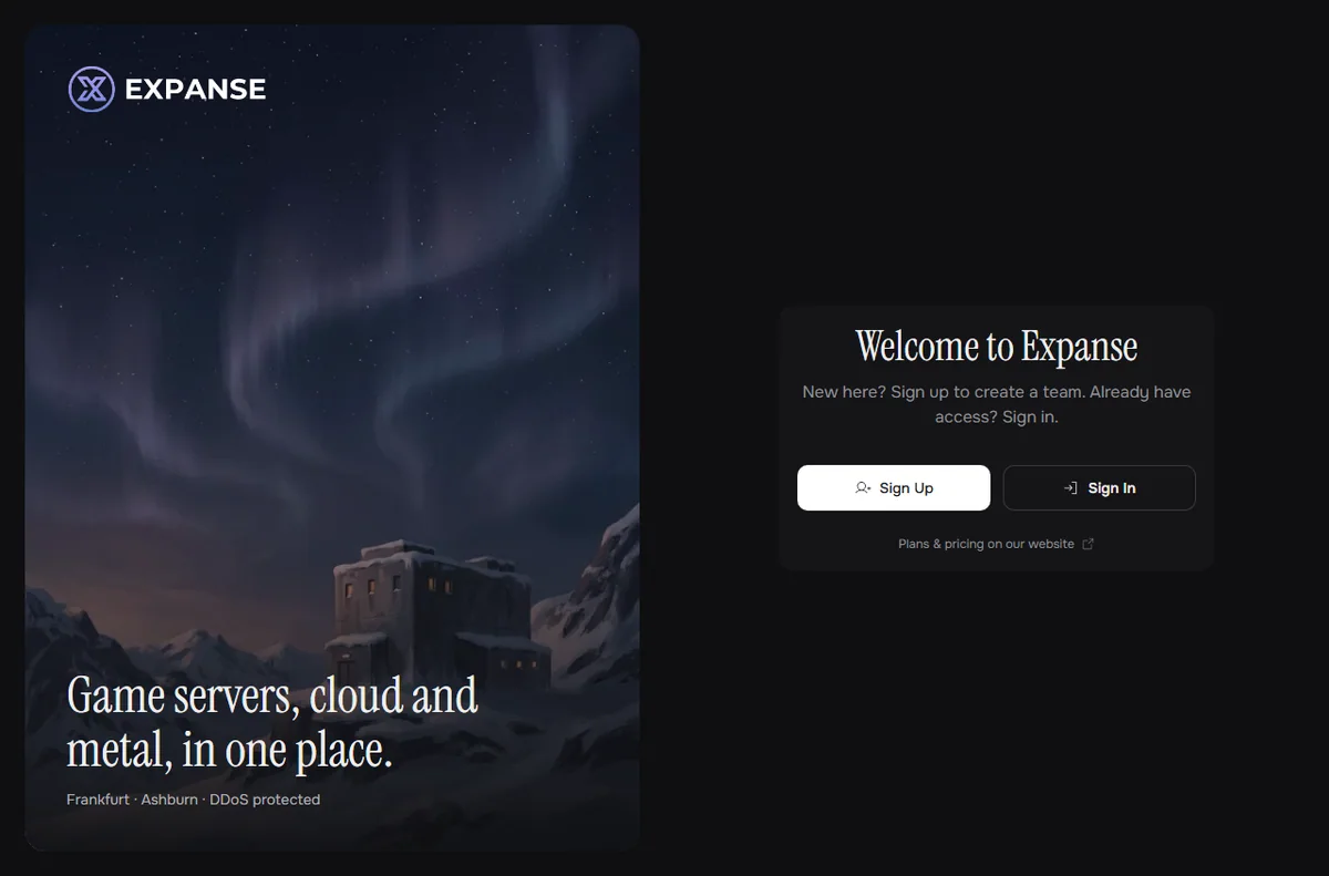 Expanse Panel login screen for the hosting control panel
