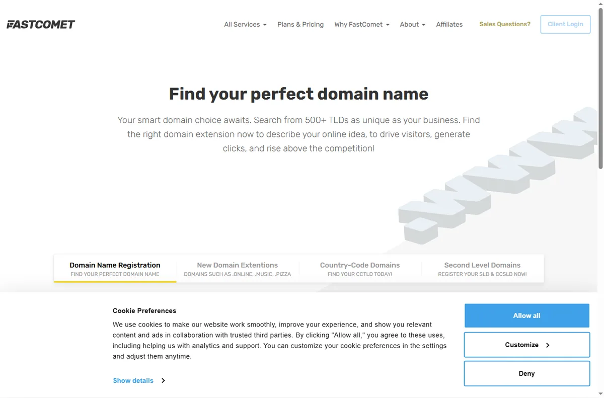 Fastcomet domains page