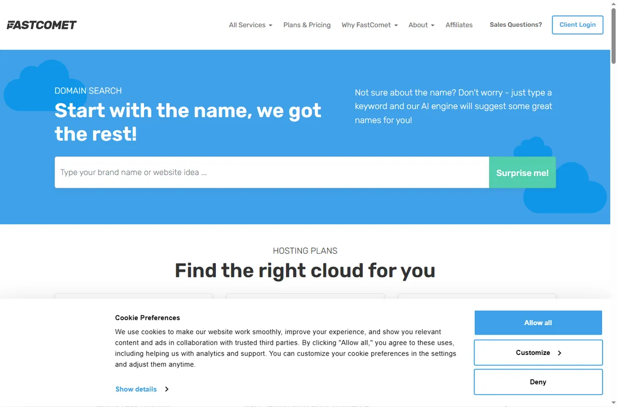 FastComet homepage