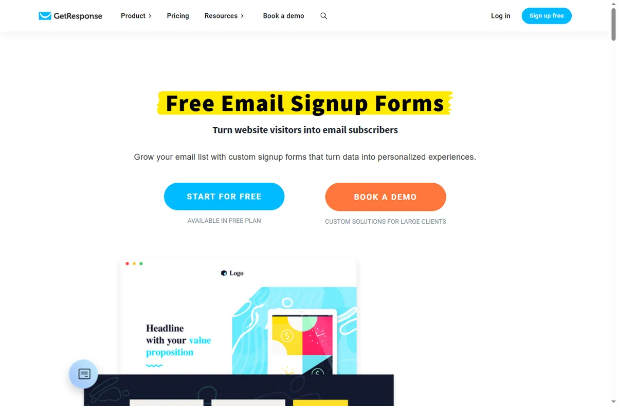 GetResponse signup form builder page