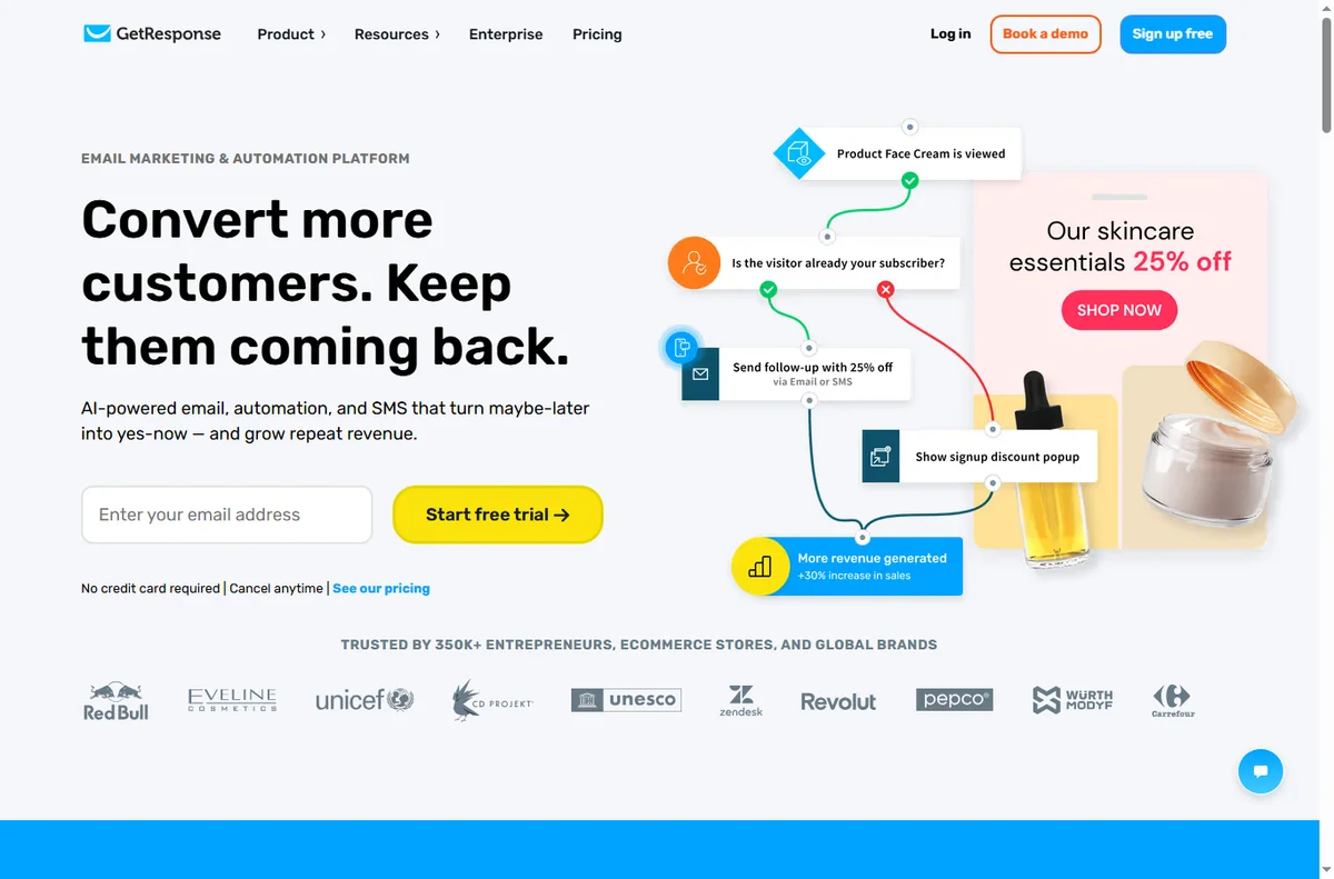 Getresponse home page