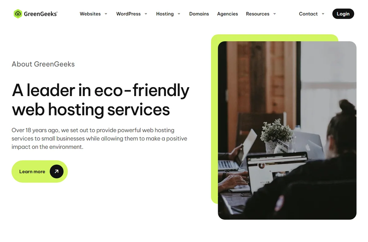 GreenGeeks about page describing green hosting