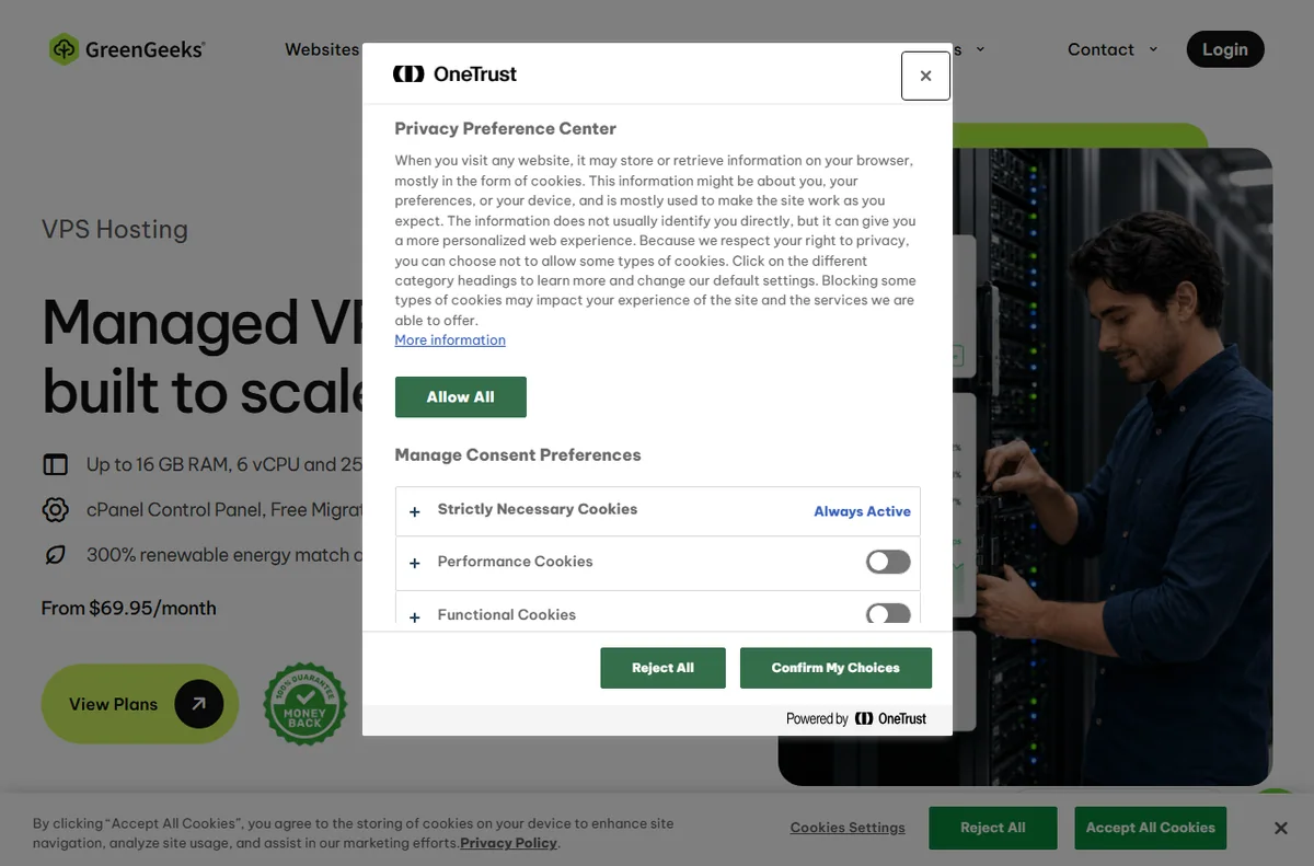 GreenGeeks hosting/Div plan page