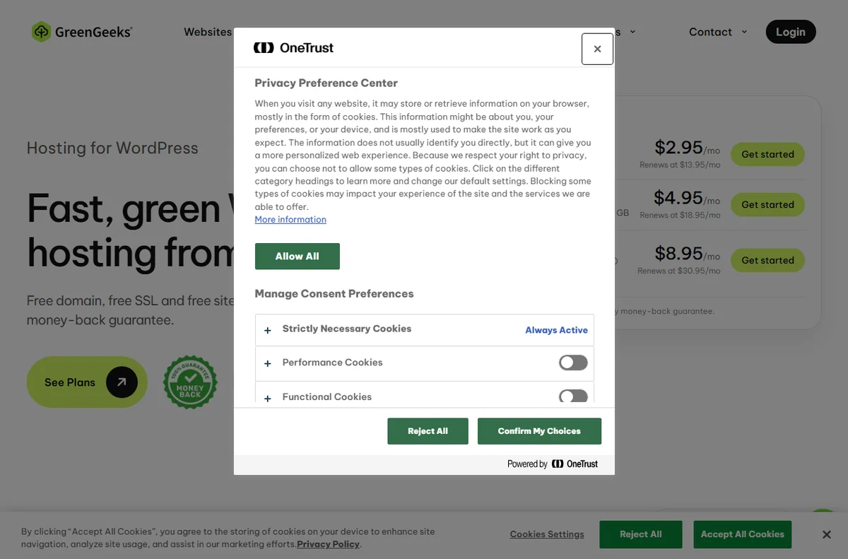GreenGeeks managed WordPress hosting page