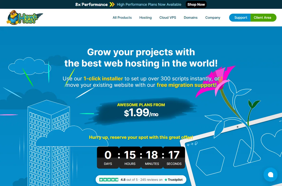 Hawk Host shared web hosting plans page