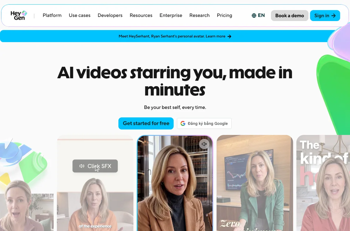 HeyGen AI avatar video homepage