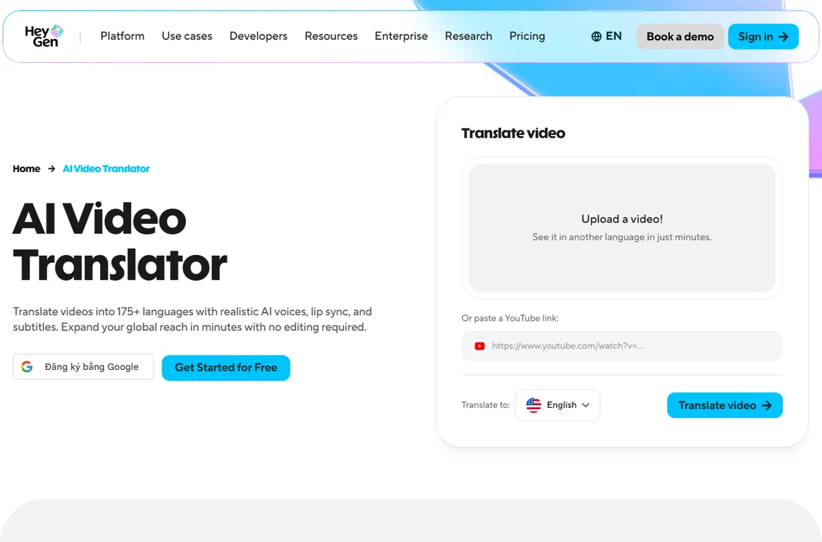 HeyGen AI video translation page